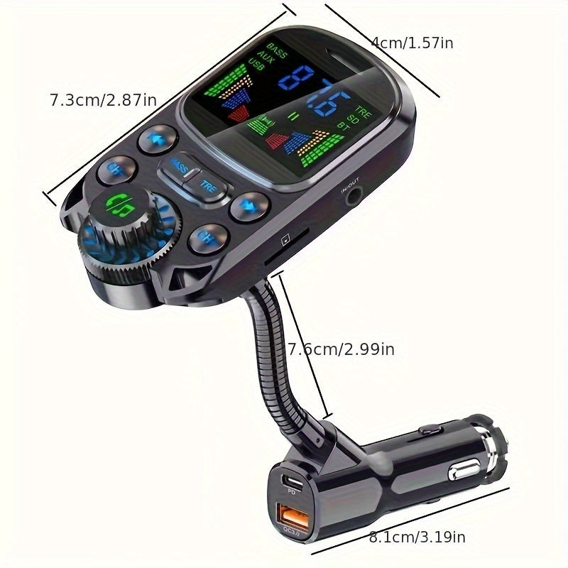 Car FM Transmitter Wireless 5.3 Handsfree Car Kit Bass 3.5mm AUX Audio Receiver QC3.0 PD 30W Fast Charging Mp3 Player