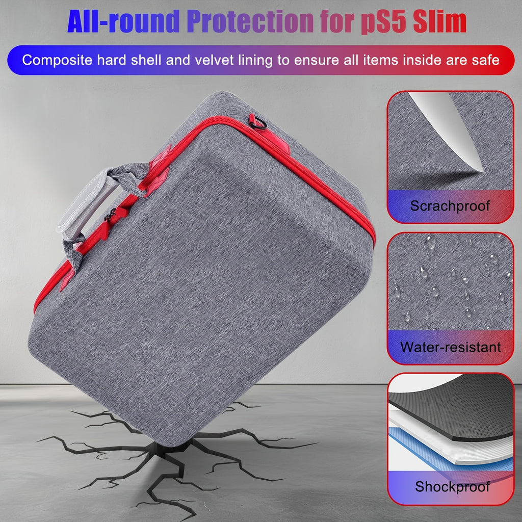 Travel Hard Shell Storage Carrying Case for PS5 Slim Console, Protective Travel Bag with Ample Space, Soft Compartment for Playstation 5 Slim Disc & Digital Edition, Gaming Additions (Digital Black/Digital Grey)