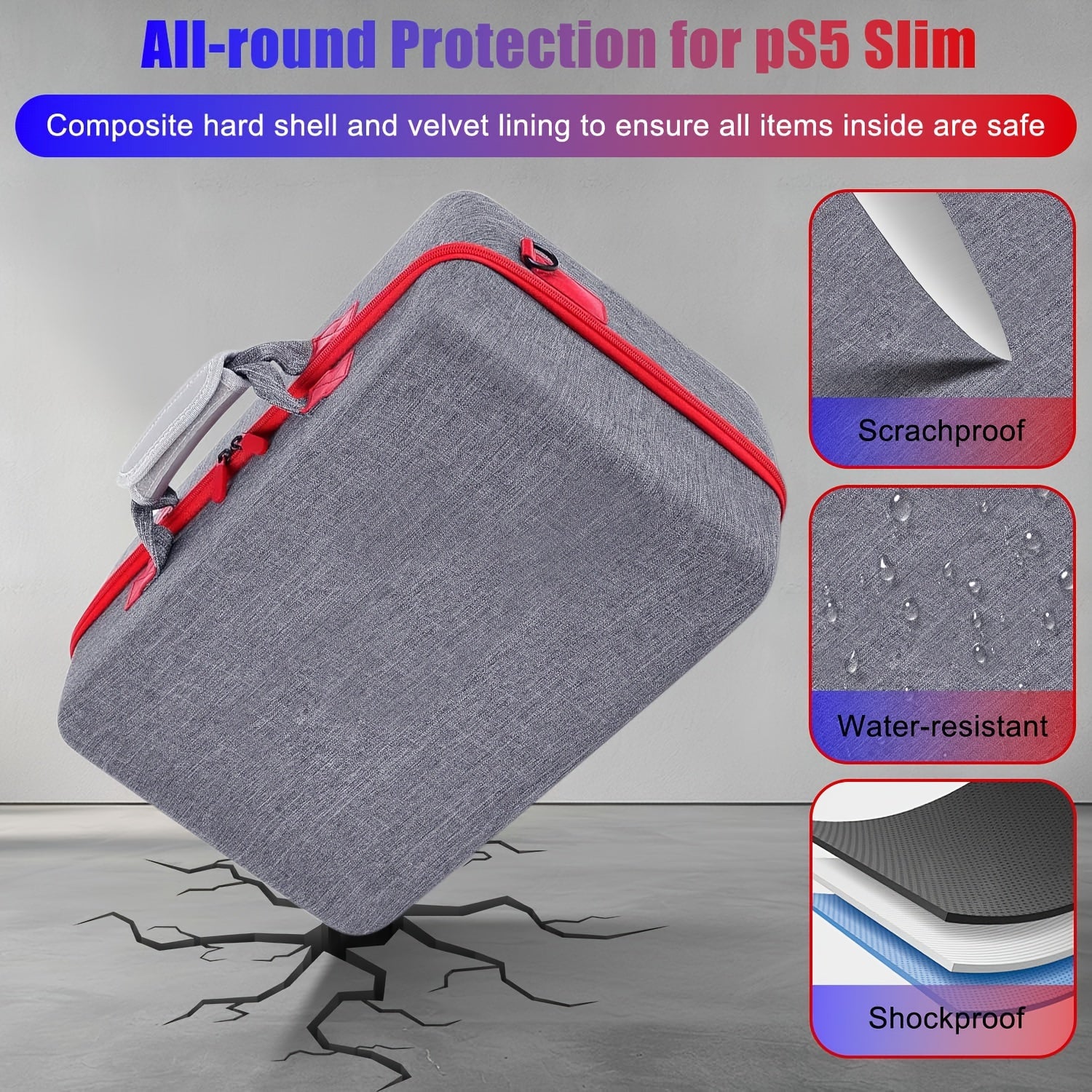 Travel Hard Shell Storage Carrying Case for PS5 Slim Console, Protective Travel Bag with Ample Space, Soft Compartment for Playstation 5 Slim Disc & Digital Edition, Gaming Additions (Digital Black/Digital Grey)
