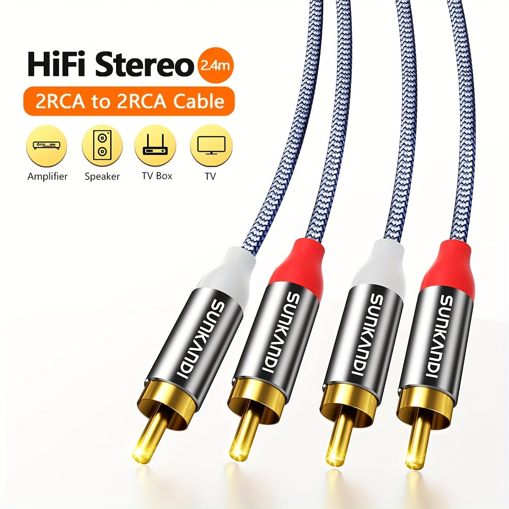 SUNKANDI Gold-Plated 2RCA to 2RCA Stereo Audio Cable - High-Fidelity Sound for Home Theater, HDTV, Gaming Consoles & Hi-Fi Systems, for home Theater Cable | Stylish Golden Connectors | Goldplated Construction