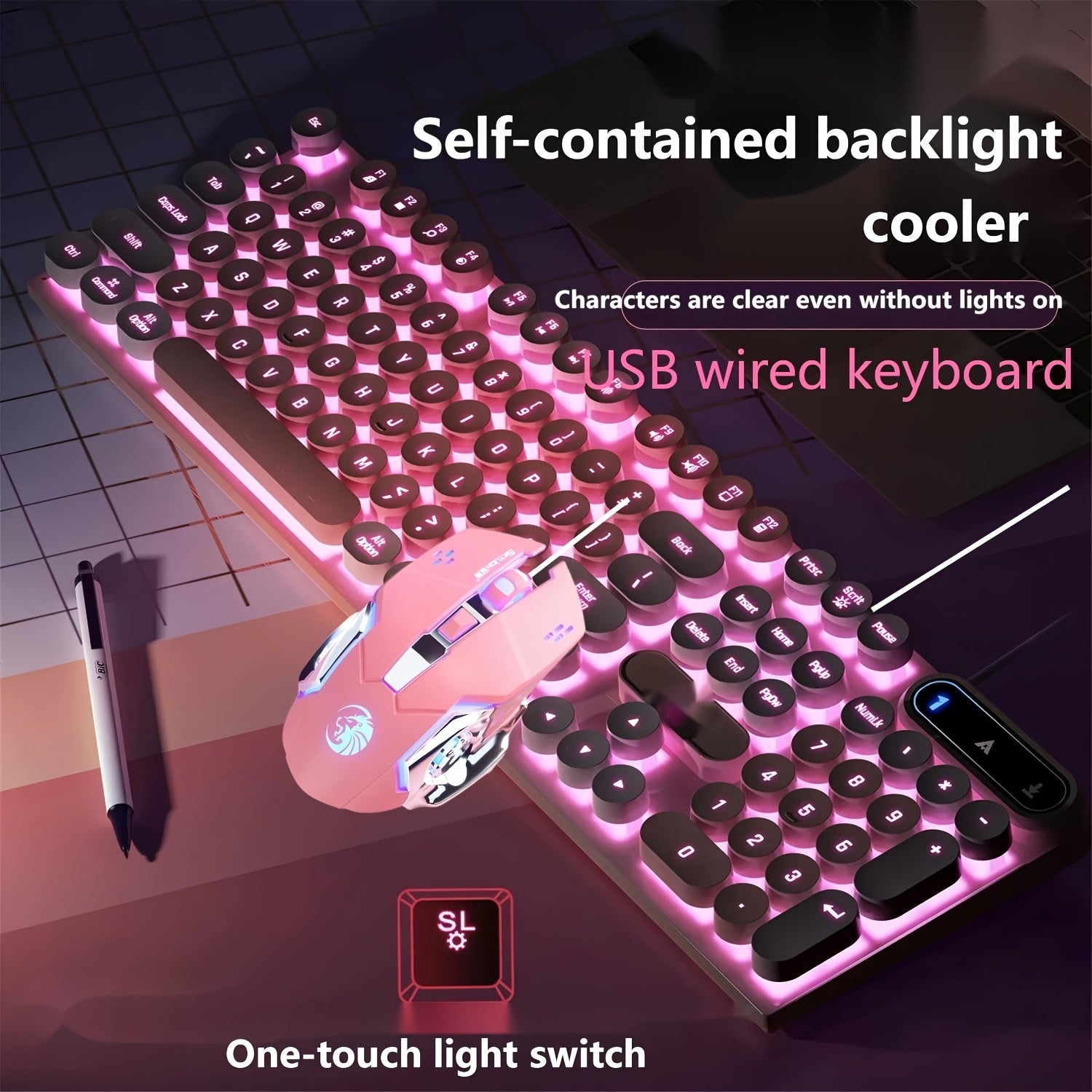 Retro Punk Keyboard & Mouse Set 6D Macro Mouse 104 Keys Mechanical Feeling Silent Keyboard USB Wired