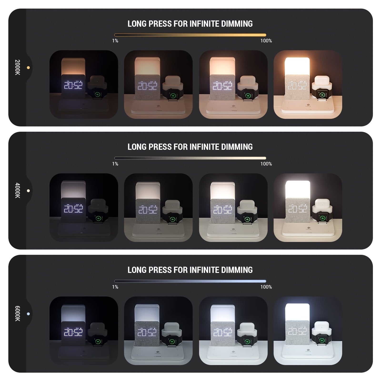 3-In-1 Wireless Charging Alarm Clock for Iphone 15 Wireless Charging Dock for Iphone 12-16 Samsung Bedroom 3 in 1 Charger Alarm Clock Portable Wireless Charging Station with Alarm Clock
