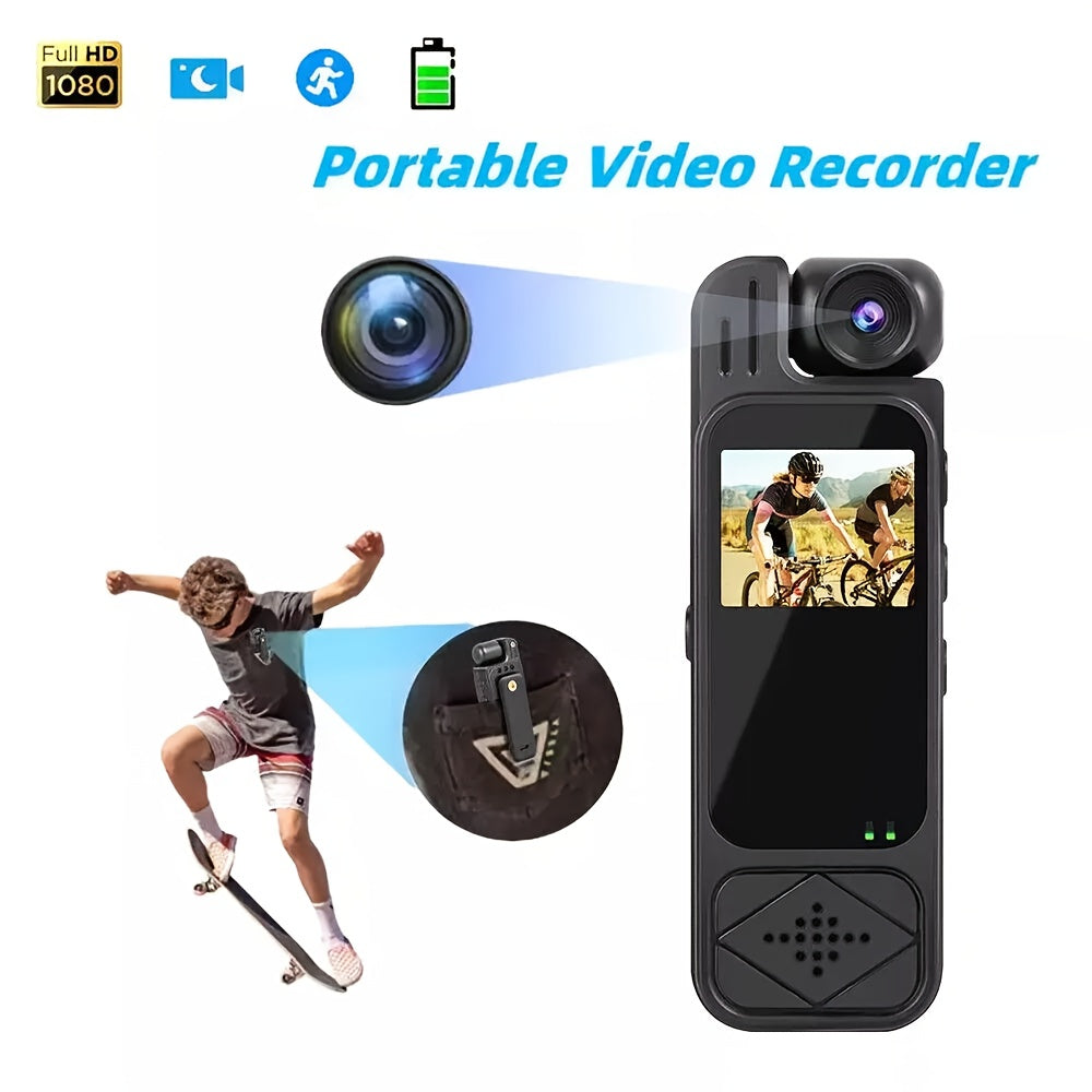 1pc Full 1080P HD Mini Camera with 180° Rotating Lens, Night Vision, 5-Hour Battery Life, Loop Recording, Infrared Lights, Ideal for Outdoor Sports & Travel, Night Vision Capture | Sleek Black Camera | Multifunctional Camera