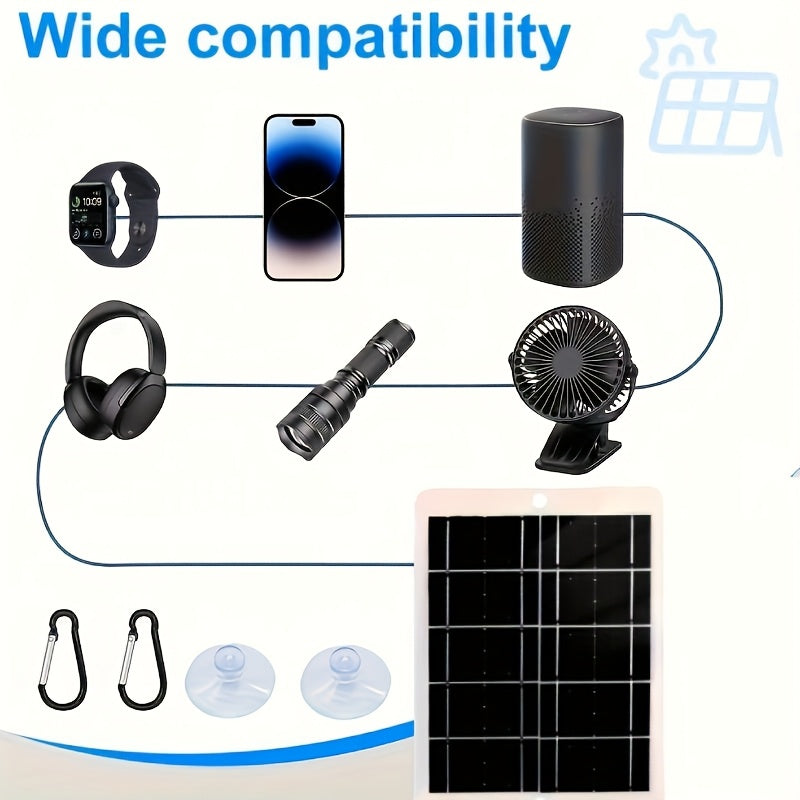 [Portable Solar Charging Panel] 1pc Portable Solar Charging Panel - 5V USB Power Regulator with 2.5A Output, Lightweight Compact Design for Outdoor Camping, Home Backup Power, Compatible with Phones, Power Banks, Flashlights, Fans, and Solar Phone Charger