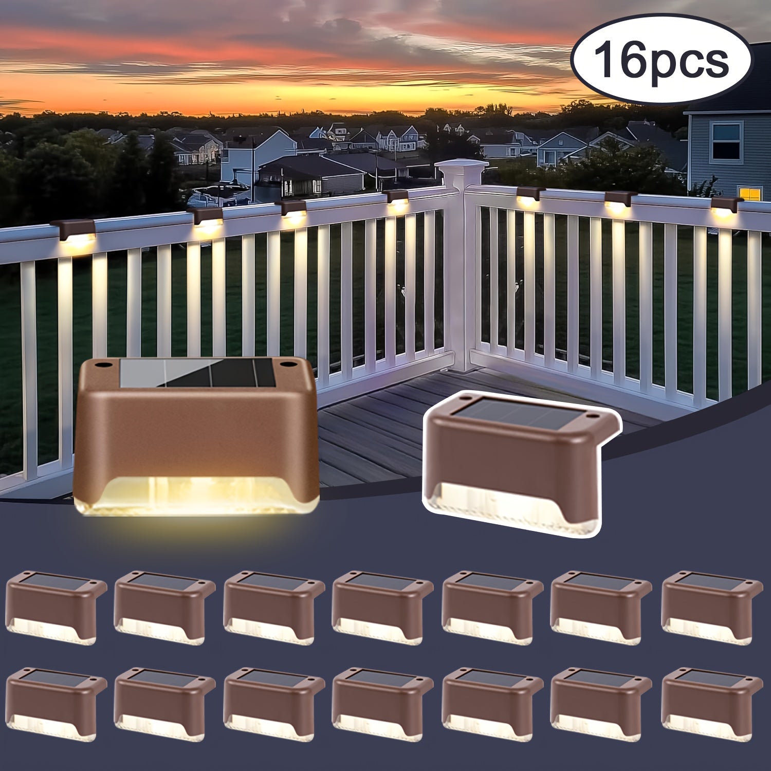 [Solar LED Roof Lights] Solar Deck Light 32pack/16pack/8pack Solar LED Roof Lights, Automatic Switch on and Off, 12-hour Lighting of Outdoor Stairs, 800mAh Fences and Passages, Warm White Light, Easy to Install, Very Suitable for Commercial Spaces Such as