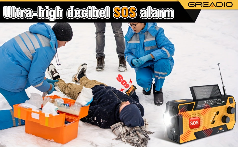Portable Emergency Radio Winter Storm Survival Kit With AM/FM/NOAA Weather Radio, 2000mAh Lithium Battery Power Bank, Featuring A Non-Extendable 3-in-1 Built-in Recharge Cable, USB&Hand Crank & Solar Charging, SOS Alarm/Flashlight For Emergency Or H