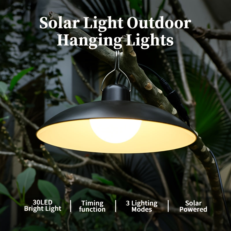 1 Pack Solar Pendant Light, Indoor Outdoor Solar Powered Lighting Fixture, Adjustable Brightness, 3 Brightness Modes, Rechargeable Solar Battery, 3200 Mah Large Capacity Battery, Remote Control, 2 Solar LED Bulbs, Warm Light And White Light Styles