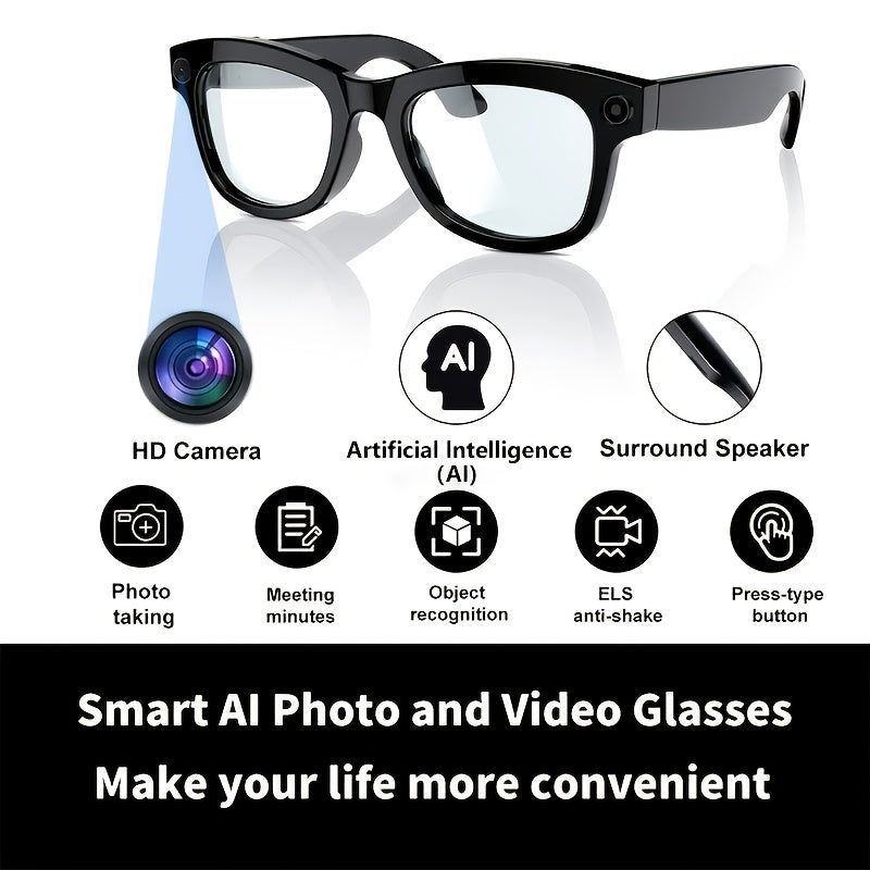 Smart Camera Glasses with 8MP Ultra-Wide Camera HD 1080P, Blue Light Blocking, AI Voice Control, 4H Playtime, Wi-Fi/Bluetooth 5.4 for HD Video & Immersive Audio