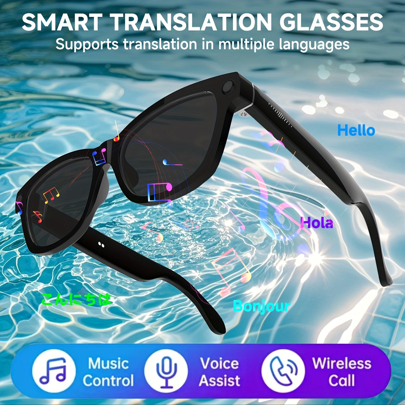 [AI Smart Glasses] AI Smart Glasses | 4K Camera, Real-Time Translation & Object Recognition, Open-Ear Audio, Ultra-Light Design, Max 8hrs Playtime for Outdoor, Work, Travel, Business - Black
