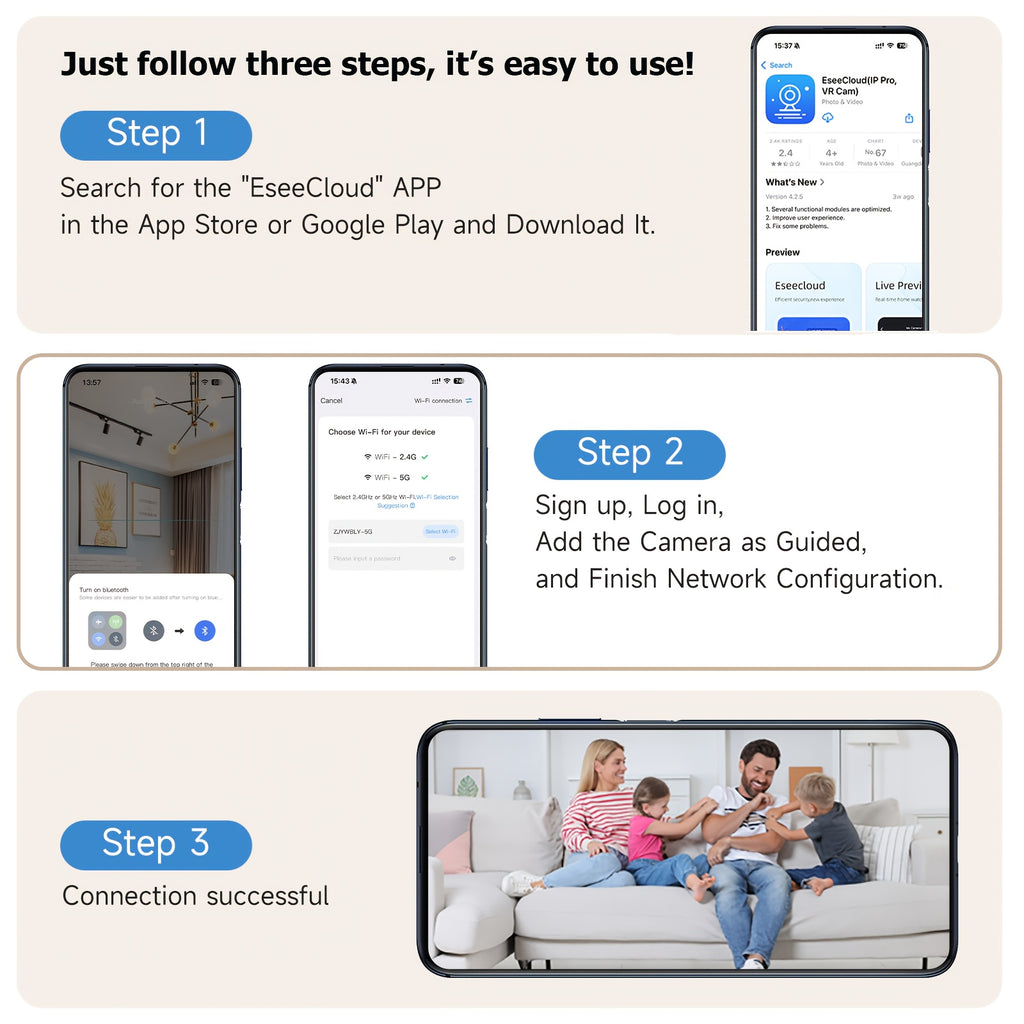 [AI Wireless Camera] 4pcs Wireless Camera Indoor | 3MP, CLOUD Storage, 2.4/5G WiFi, AI Motion Detection, Two-Way Audio, Color Night Vision, Home Surveillance Security System
