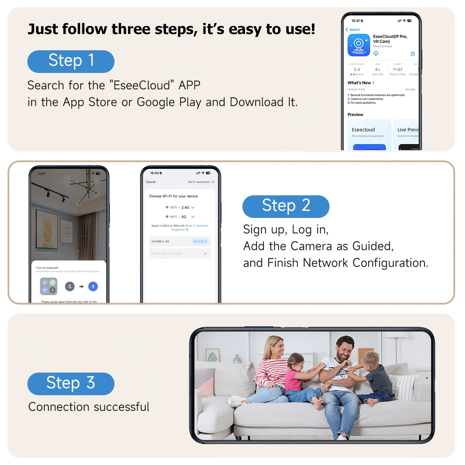 [AI Wireless Camera] 4pcs Wireless Camera Indoor | 3MP, CLOUD Storage, 2.4/5G WiFi, AI Motion Detection, Two-Way Audio, Color Night Vision, Home Surveillance Security System