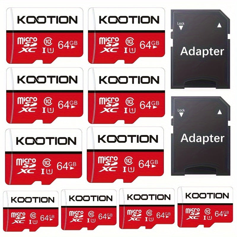 KOOTION 10pcs/5pcs 64GB 32GB 512MB TF Memory Card with SD Adapter Mini SDXC Card UHS-I C10 U1 TF Memory Card Full HD High Speed TF Card for Smartphone Tablet Laptop Action Camera Dash Cam Drone Game Console