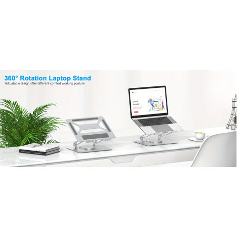 Sturdy Metal Adjustable Ergonomic Laptop Stand for Desk | 360° Rotating Base & Foldable Design, 360° Adjustable Angle, Compatible with MacBook Pro/Air & 17-inch Notebooks, Portable Workspace Enhancer | Durable Iron Construction