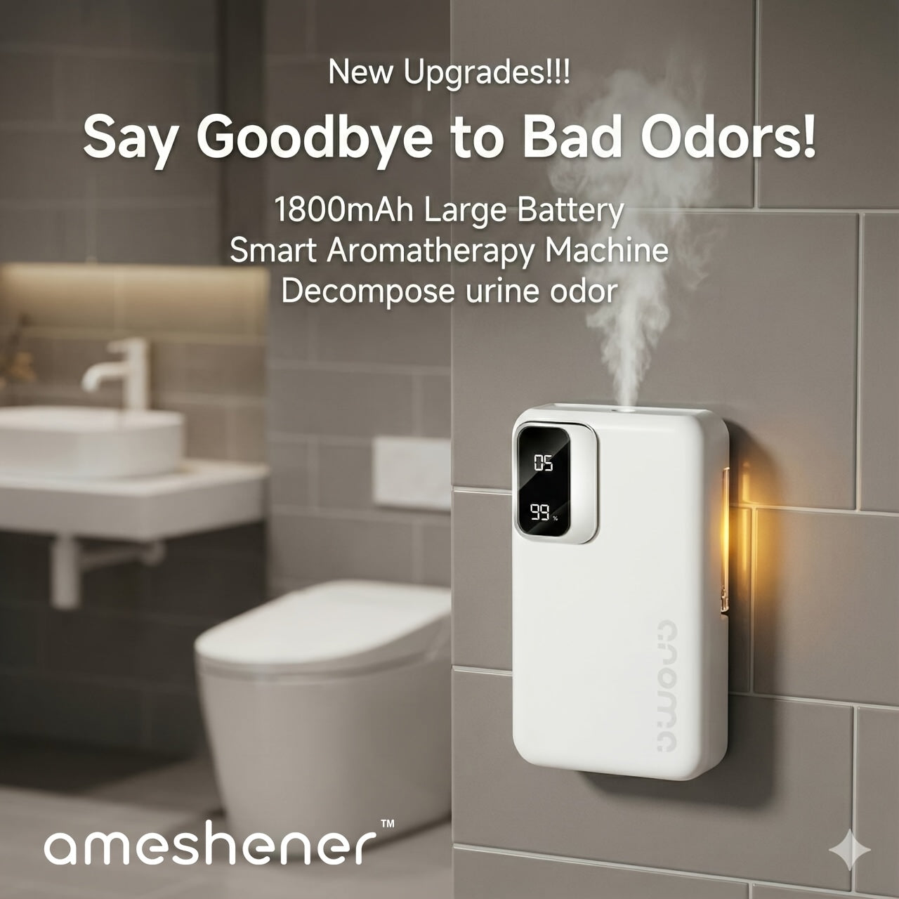 Essential Oil Refill Pack Sold Separately. 1800mAh Ultrasonic Aroma Diffuser With 7-level Control. Fine Mist Diffusion To Quickly Eliminate Hotness In The Bedroom, Bathroom, Toilet Odors And Study Room Odors. Digital USB Charging. Ideal Choice For N