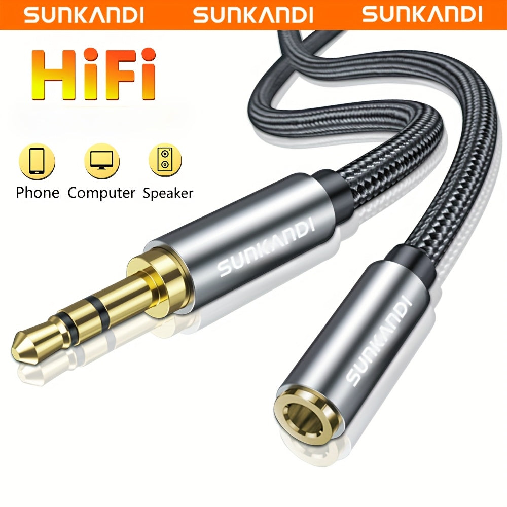 SUNKANDI 3.5Mm TRRS Headphone Extension Cable with Mic, Male to Female Stereo Audio Cable, Round Shape, Cat 5E, Floppy Connector, for Smartphones, Pcs, Tvs, Headphones, PS4, Car Audio, Speakers