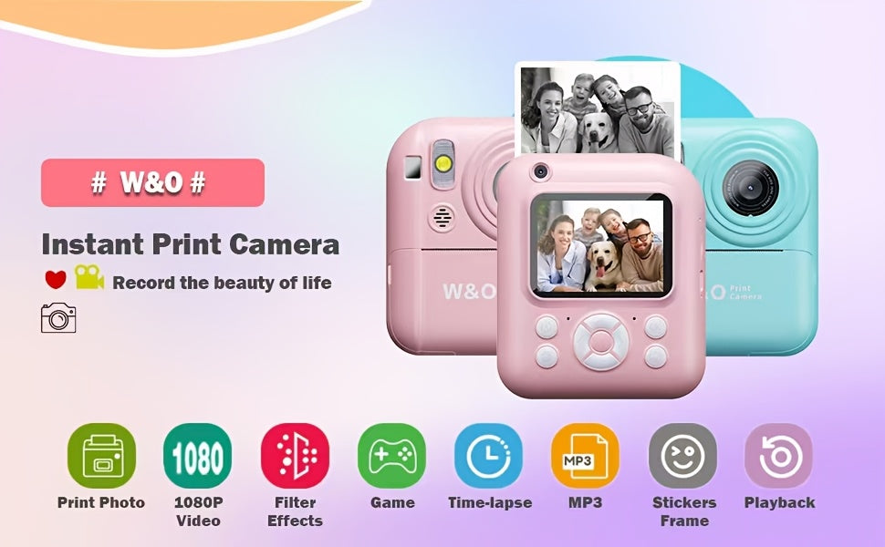 Camera Paper/New Instant Print Digital Camera, 1080P 2.4 Inch Screen Super Cute Instant Camera with 3 Rolls Print Paper And 32GB Card, Digital Camera Kids Gift for Kids 3-12 Years, Perfect Holiday Gift for Girls/Boys, Birthday Gift