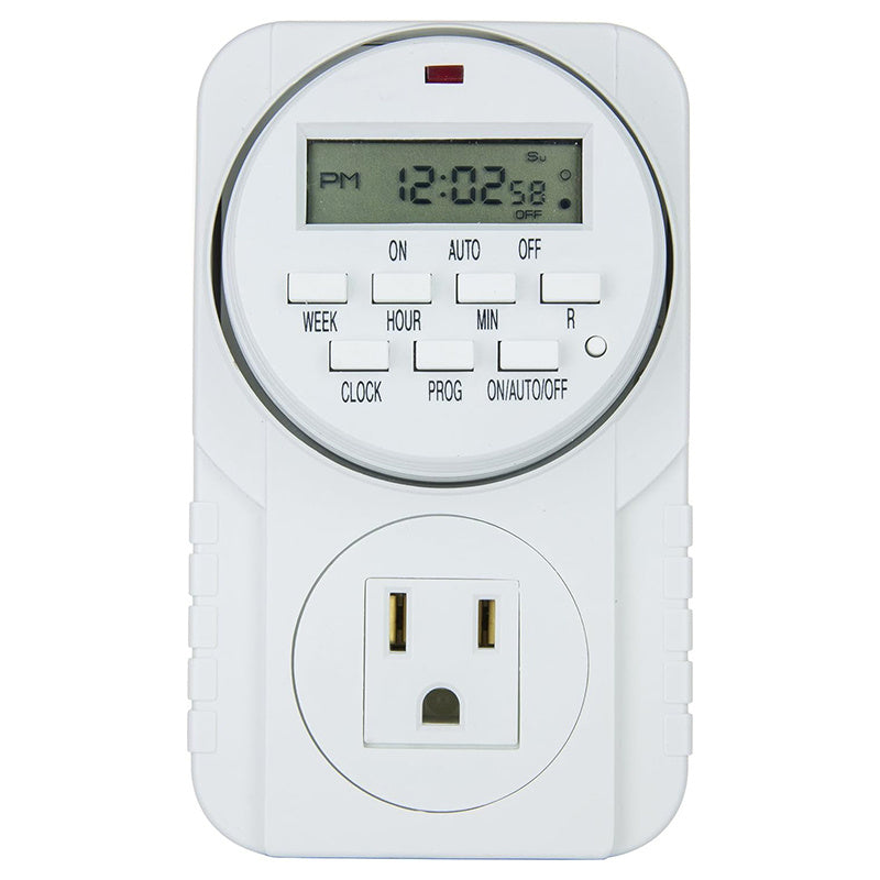 1Pc 7 Day Heavy Duty Digital Programmable Timer - Two Outlet 24 Hour Digital Timer, Timing Solution for Hydroponics, 120V, 60Hz, Indoor, for Lamp Light Fan