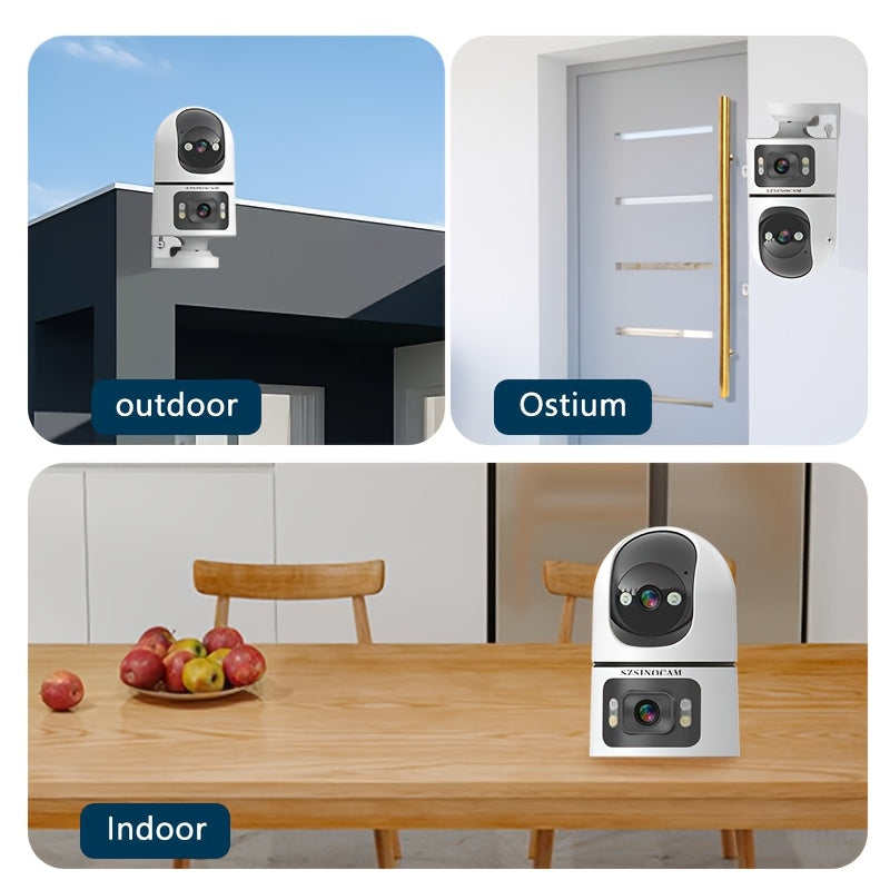 IP66 Dual Lens Wireless IP Camera, PTZ Outdoor Security Cam with 2.4G WiFi, Dual Screen, Auto Tracking, Night Vision, Two-way Audio, Motion Detection for Home Street Safety And Monitor