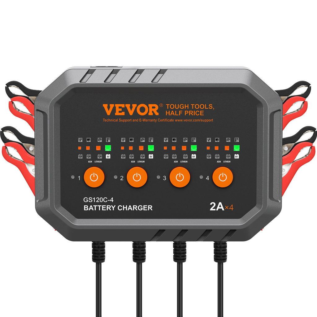 VEVOR Intelligent Charging Unit, 8A, Compatible with LiFePO4 & Lead-Acid (AGM/Gel/SLA) Batteries, Auto Charger & Maintainer for Boats, Motorcycles, Lawn Mowers, Golf Carts, and Marine Applications