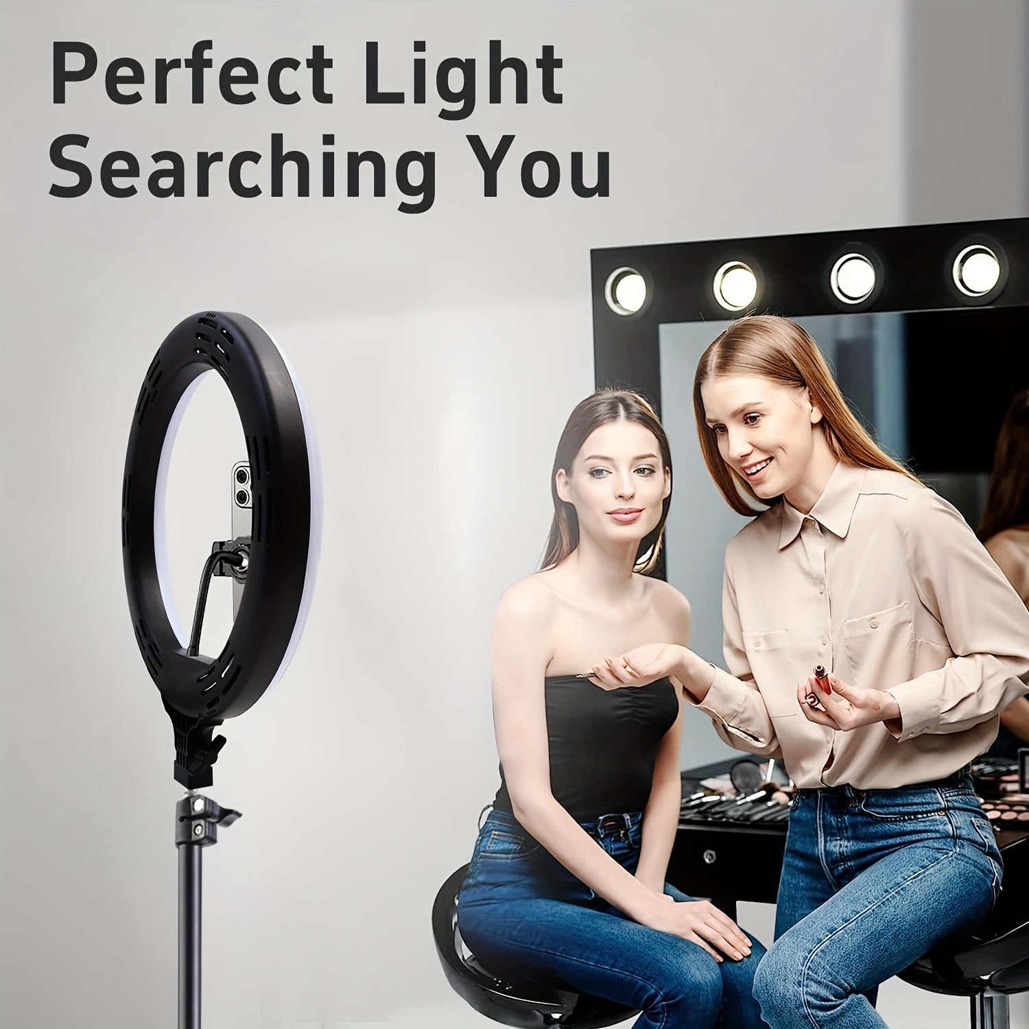 10" Ring Light with 43" Extendable Tripod Stands And Phone Holder, Dimmable LED Circle Round Light for Selfie Camera Photography/Makeup/YouTube Video/Vlogging/Live Streaming