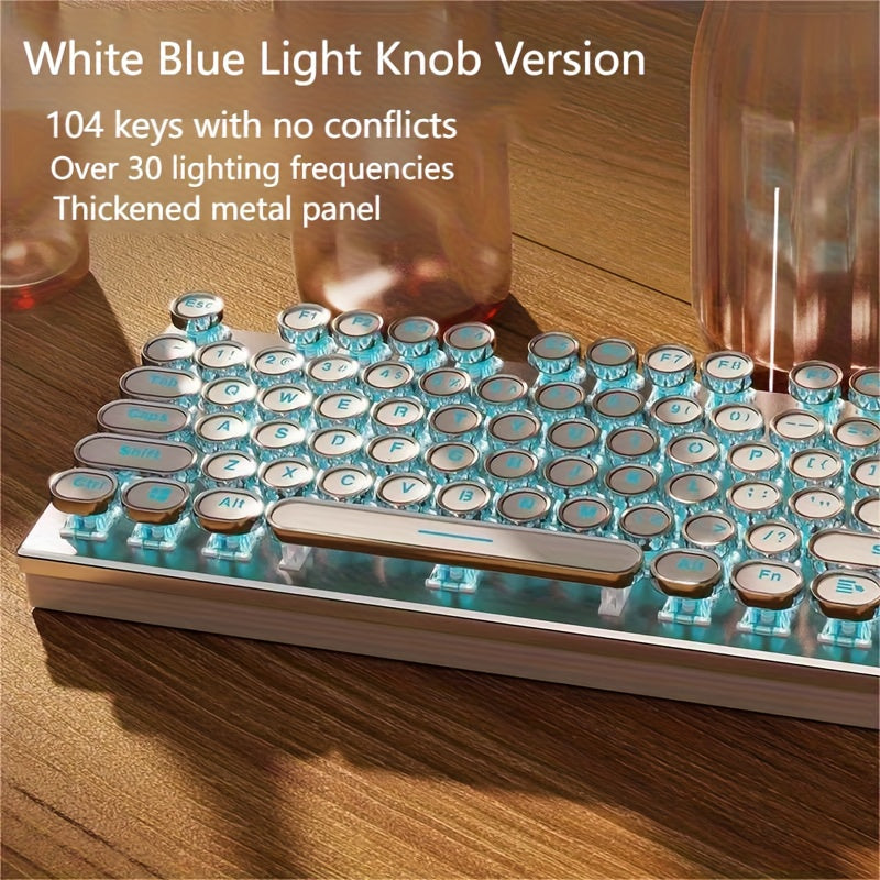 34 Lighting Effects True Mechanical Keyboard And Mouse Combo, High Aesthetic & Stylish, Hot-Swappable Blue Switches, Retro Style, USB Wired, for Desktop Laptop Windows Mac OS, Christmas Gift for Boyfriend Girlfriend
