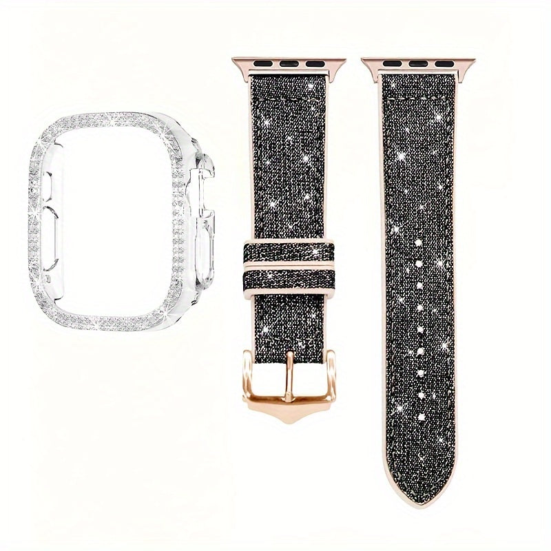 Elegant Fashion Chameleon Watch Band And Case for Apple Watch, Compatible with Series 1-9, SE, Ultra, Crystal Rhinestone Embellished, Shockproof Hard PC Material Protective Cover, Stylish Watch Upgrade, Durable Strap, Highquality Band, Fashionable Wristba