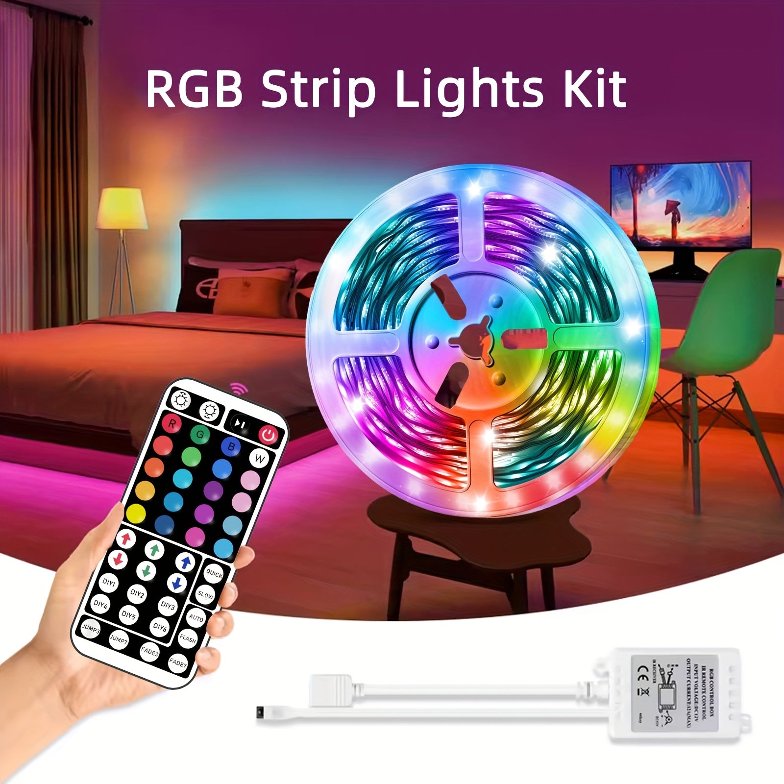 NBBUFF LED Strip Lights 50FT/100FT, Smart LED Strips With 44 Keys Remote Control, RGB LED Strip, Colorful LED Lights For Bedroom, Decor, Kitchen, Bar, Party, Bed, Wedding Decor