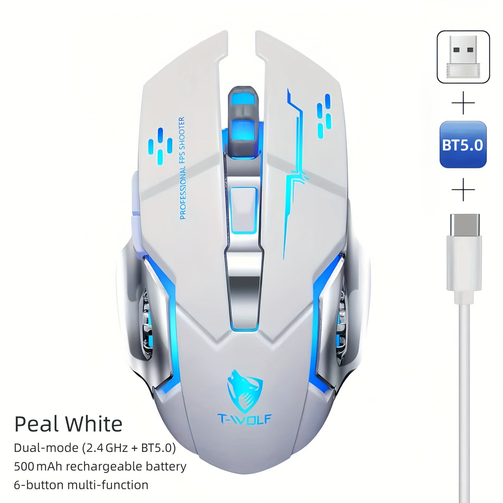 RGB Wireless Gaming Mouse, T-WOLF 2.4GHz + Wireless Rechargeable Mouse, Ergonomic Full Size Large Mouse For Long Hours Of Work Gaming And Study, Laptop PC Tablet Computer And Gaming Accessories, Back To School Gift