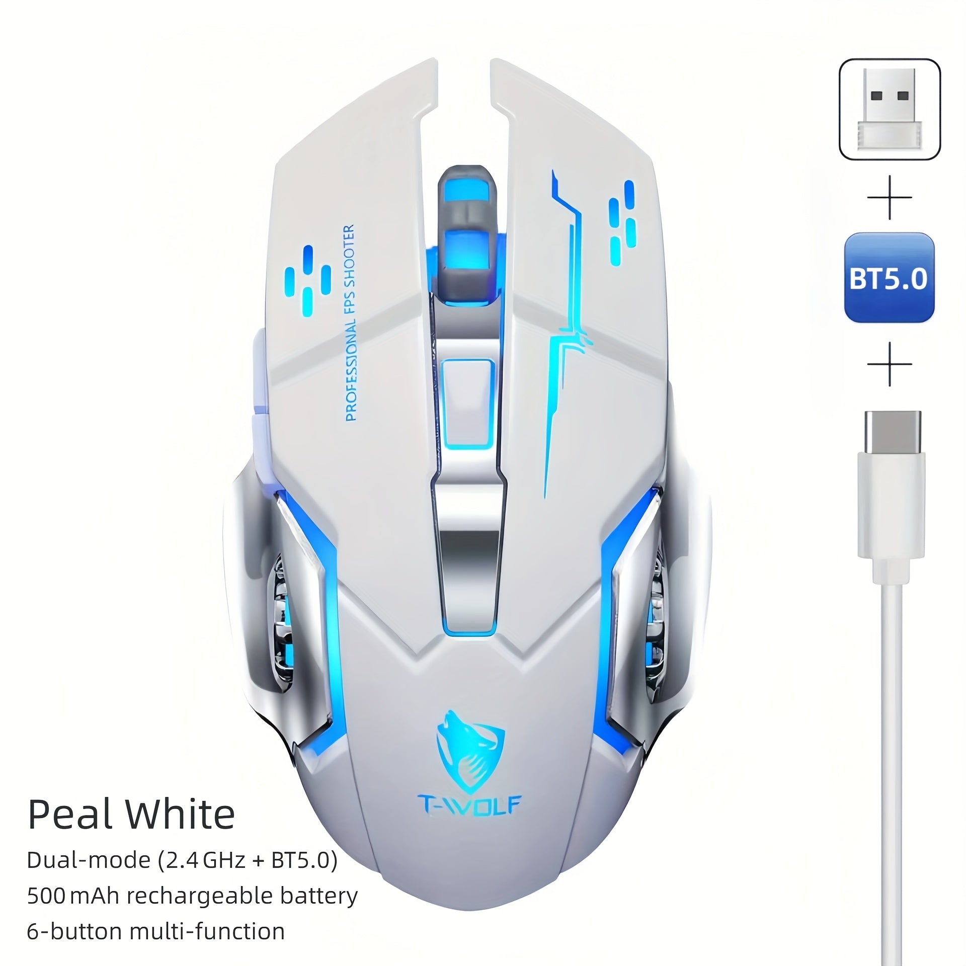 RGB Wireless Gaming Mouse, T-WOLF 2.4GHz + Wireless Rechargeable Mouse, Ergonomic Full Size Large Mouse For Long Hours Of Work Gaming And Study, Laptop PC Tablet Computer And Gaming Accessories, Back To School Gift