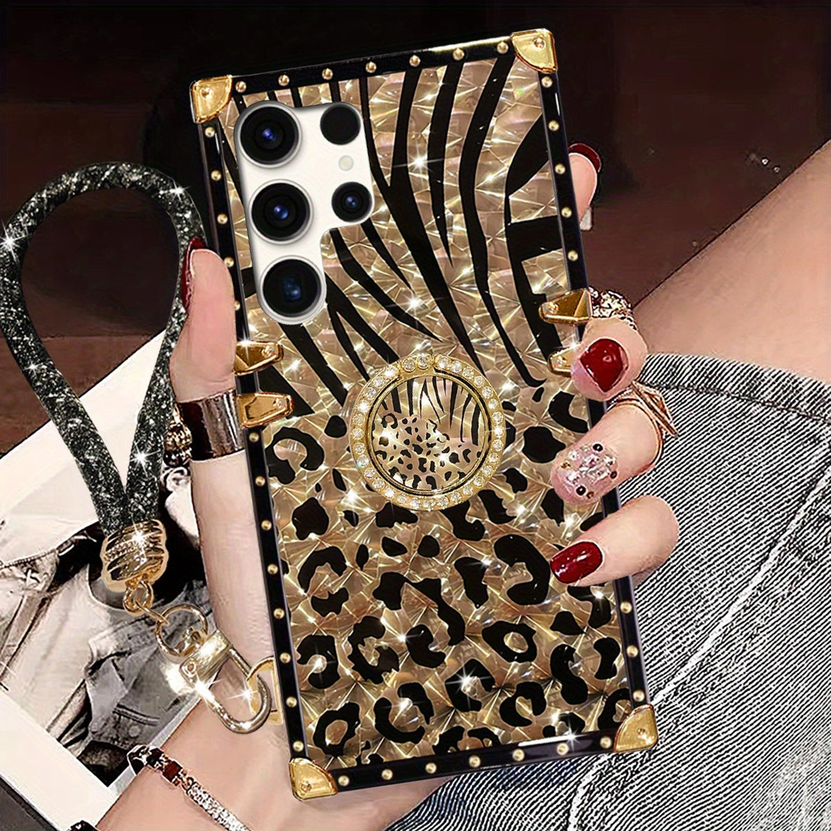 Phone Case: 1 Leopard Patternt Pattern Fashion Brand Anti Drop Rectangular Phone Case. Equipped with A Ring Buckle Bracket. Suitable Compatible with Samsung Galaxy S25Ultra/S25PLUS/S25/S24/ S24FE/S22U/S21U/S24 Ultra 5G/A56 5G/A55/A54/