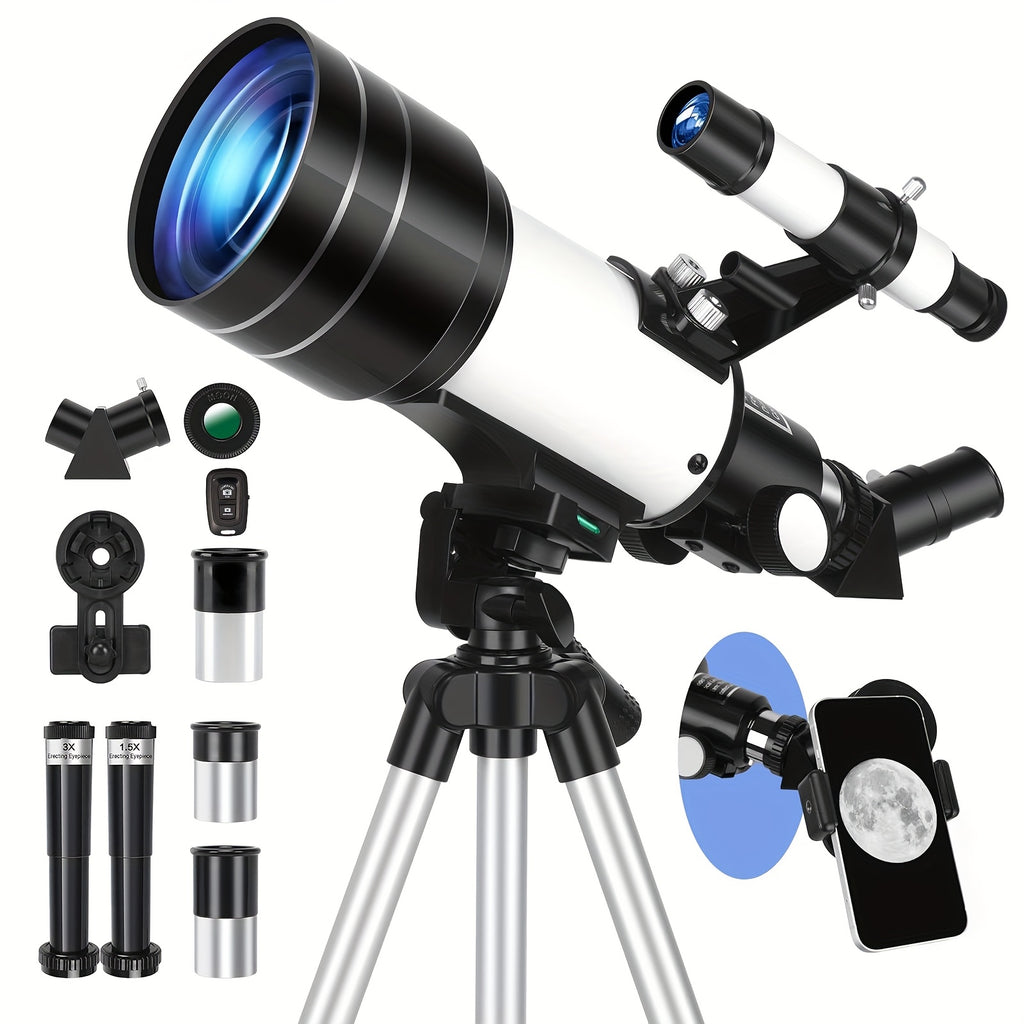 150X Telescope, 70Mm Aperture Telescope Monocular, Portable Astronomical Telescope with 3 Eyepieces, Tripod Phone Holder, Barlow Lens, Perfect for Viewing Nature, Education And Exploration, Easy Installation, Best Valentine Gifts for Lovers