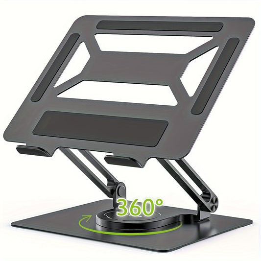 Sturdy Metal Adjustable Ergonomic Laptop Stand for Desk | 360° Rotating Base & Foldable Design, 360° Adjustable Angle, Compatible with MacBook Pro/Air & 17-inch Notebooks, Portable Workspace Enhancer | Durable Iron Construction