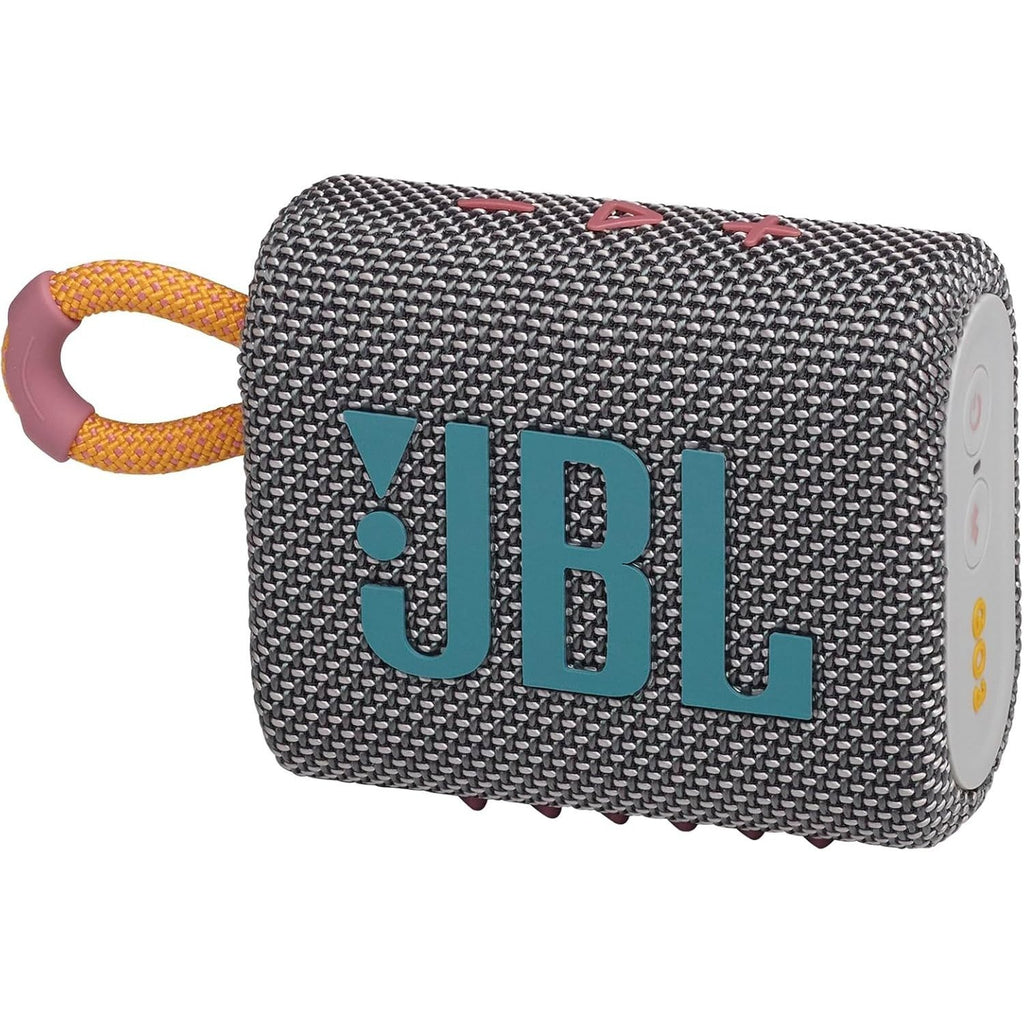 JBL Go 3 Portable Mini Bluetooth Speaker – Big Audio & Punchy Bass in a Pocket-Size Design, IP67 Waterproof & Dustproof for Shower/Beach/Pool, Up to 5 Hours Playtime per Charge, Rugged Fabric & Durable Housing, Integrated Carry Loop, USB-C Fast Recharge,