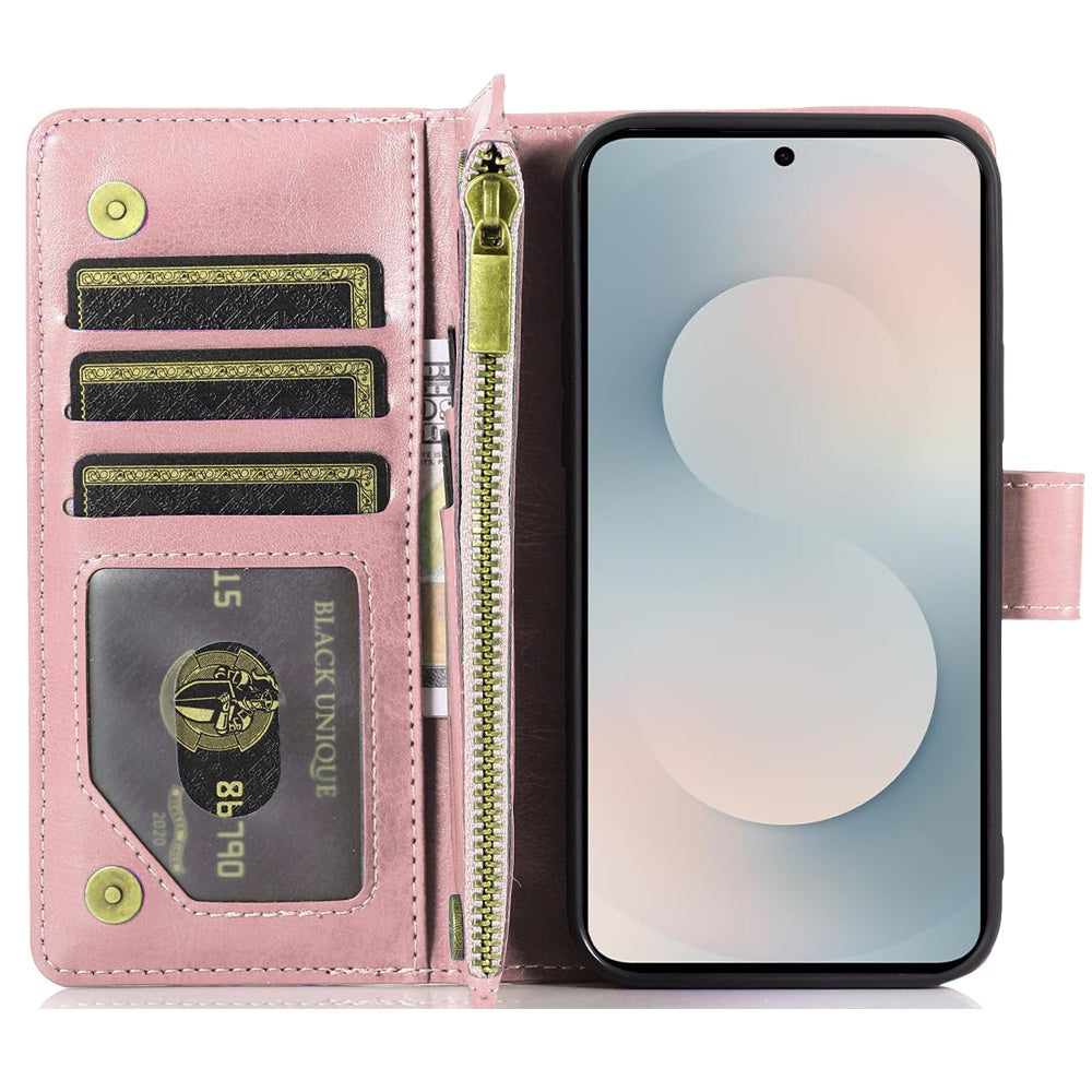 For Samsung Galaxy S25 FE Phone Case, Luxury Wallet Card ID Zipper Money Holder Case Cover