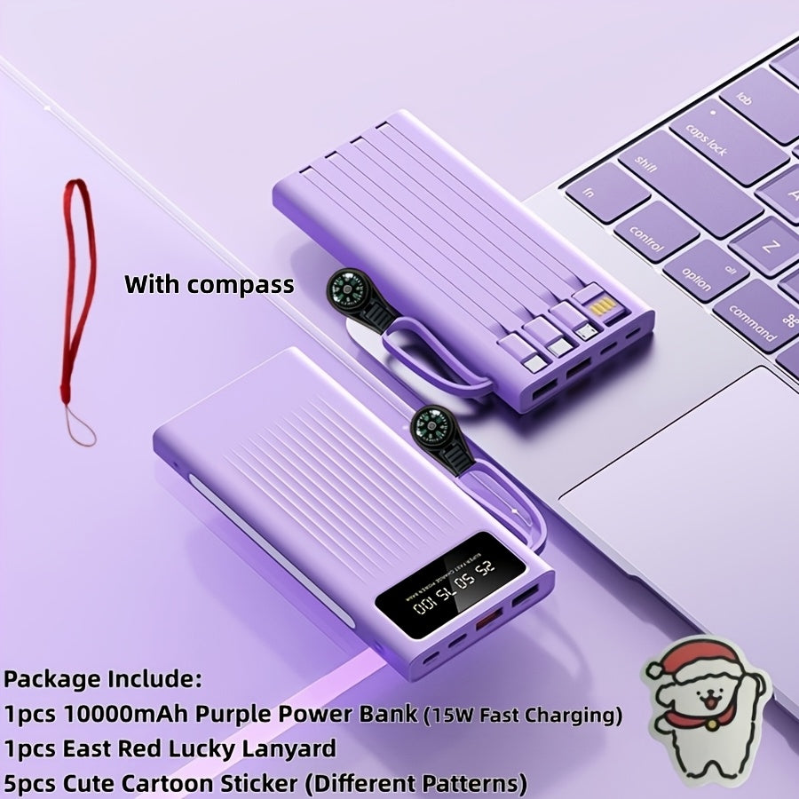 10000/20000/30000mAh Super Large Capacity Portable 5W Slow Charging/15W Fast Charging Power Bank, High Appearance Business Minimalist Style, Build With 4 Cables, 4 Modes Ultra-bright Camping Lights, Travle Must Have, For Iphone Android