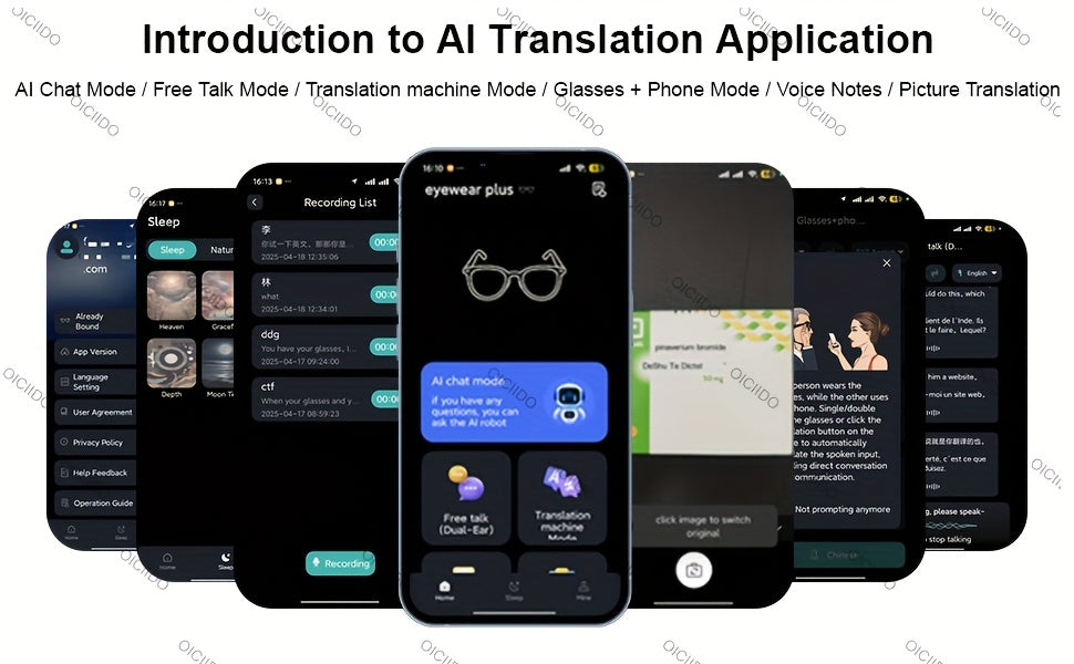 OICIIDO New AI Smart Glasses Support Real-time Translation for 160+ Languages And Video Translation. Equipped with Chat GPT System. Multifunctional Audio Glasses for Men And Women. Built-in Microphone And Speaker. HD Voice Calls And Hi-Fi Music