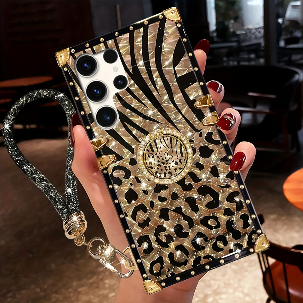 Phone Case: 1 Leopard Patternt Pattern Fashion Brand Anti Drop Rectangular Phone Case. Equipped with A Ring Buckle Bracket. Suitable Compatible with Samsung Galaxy S25Ultra/S25PLUS/S25/S24/ S24FE/S22U/S21U/S24 Ultra 5G/A56 5G/A55/A54/