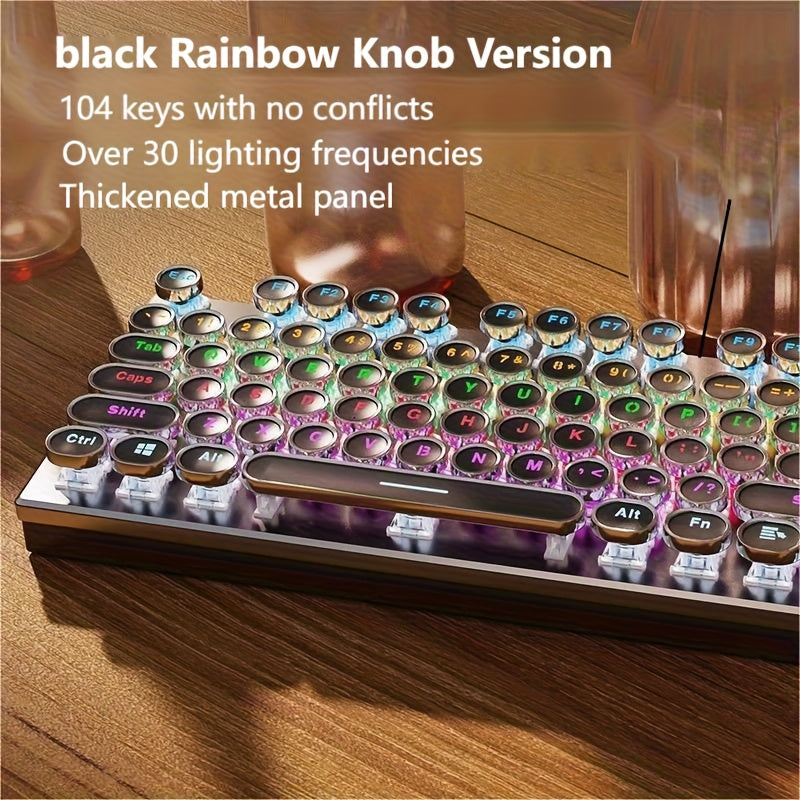 34 Lighting Effects True Mechanical Keyboard And Mouse Combo, High Aesthetic & Stylish, Hot-Swappable Blue Switches, Retro Style, USB Wired, for Desktop Laptop Windows Mac OS, Christmas Gift for Boyfriend Girlfriend