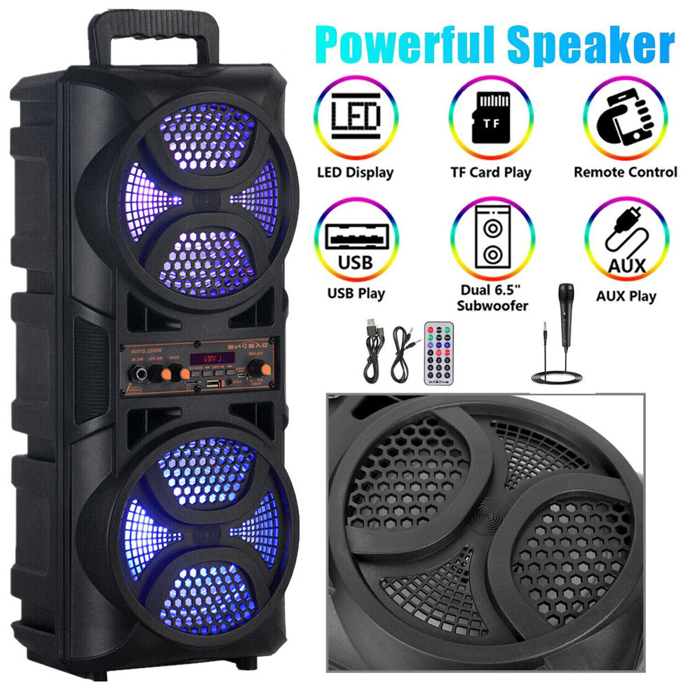 3000w Portable Wireless Bluetooth Speaker Sound System Party Dj karaoke Dual 6.5" Woofer Speaker Led Light With Microphone Rechargeable USB FM AUX TF TWS With a Pull Rod and Wheels Outdoor Speaker
