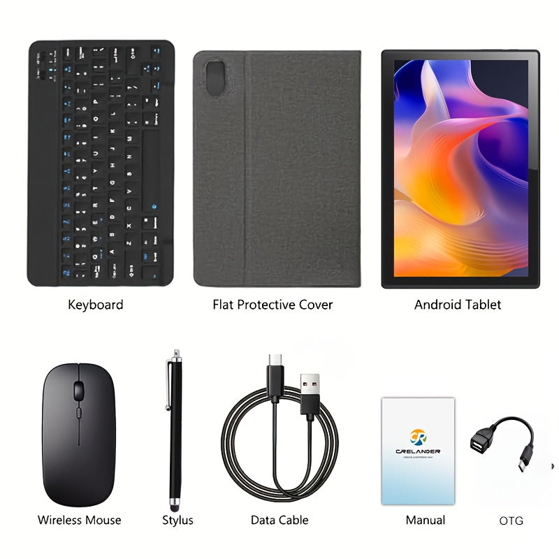 [Ideal Gift] CR 2025 NEW Android Tablet, 10. 1-inch 1280x800 HD Touch Screen, ROM 128GB with Support 1TB TF Card Extension, MTK CPU, with Keyboard, Protective Case, Mouse, Stylus(No Electricity) As Gift, 5G/2. 4G Wi-Fi, 5+8MP Dual Camera, Type-C Port 2in