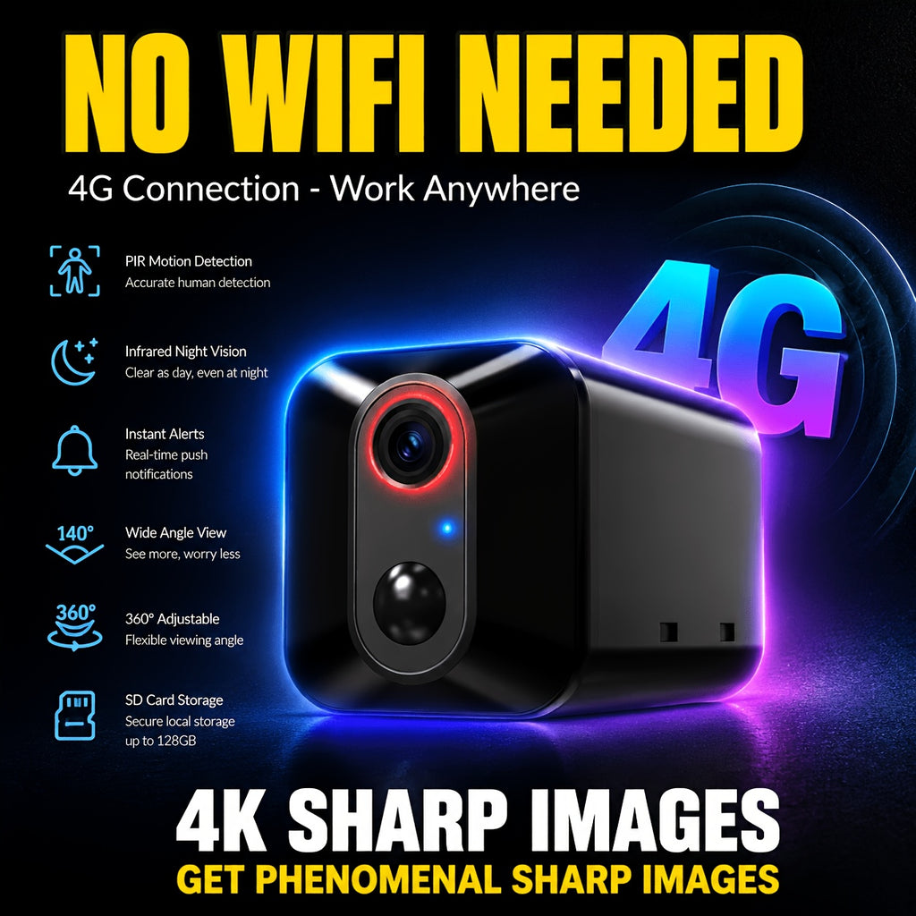 4K, Security Camera, 4G LTE Camera, Wireless Camera With Infrared Night Vision, Rechargeable Battery, Intelligent PIR Human Detection, Two-way Voice Communication, No Need For Wi-Fi, No Need For Power Plug