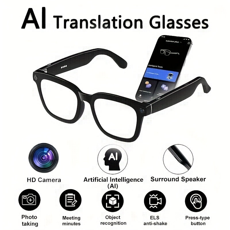 [AI Smart Glasses] AI Smart Glasses | 4K Camera, Real-Time Translation & Object Recognition, Open-Ear Audio, Ultra-Light Design, Max 8hrs Playtime for Outdoor, Work, Travel, Business - Black