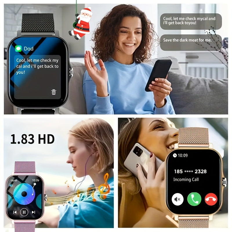 The Perfect Gift for Family And Loved Ones In 2025! A Beautiful And Elegant Smartwatch with Wireless Calling/answering, Multiple APP Message Reminders, Sports Mode, USB Rechargeable, Comes with A Metal Strap, Music Player, for Android And iPhone