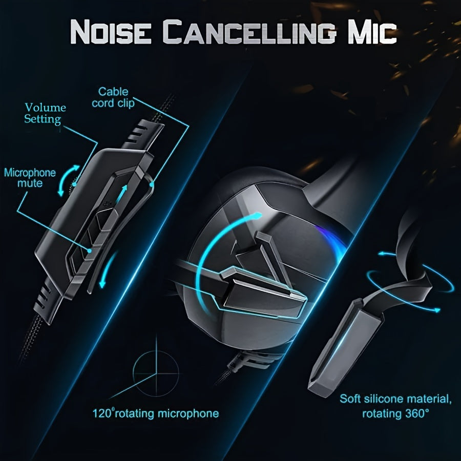 LED RGB Gaming Headsets | Surround Sound | Noise-Canceling Mic | Gaming Headphones for PS5 PS4pcs Laptop | Ergonomic Design | for Gamers & ESports Enthusiasts, Gaming Accessories