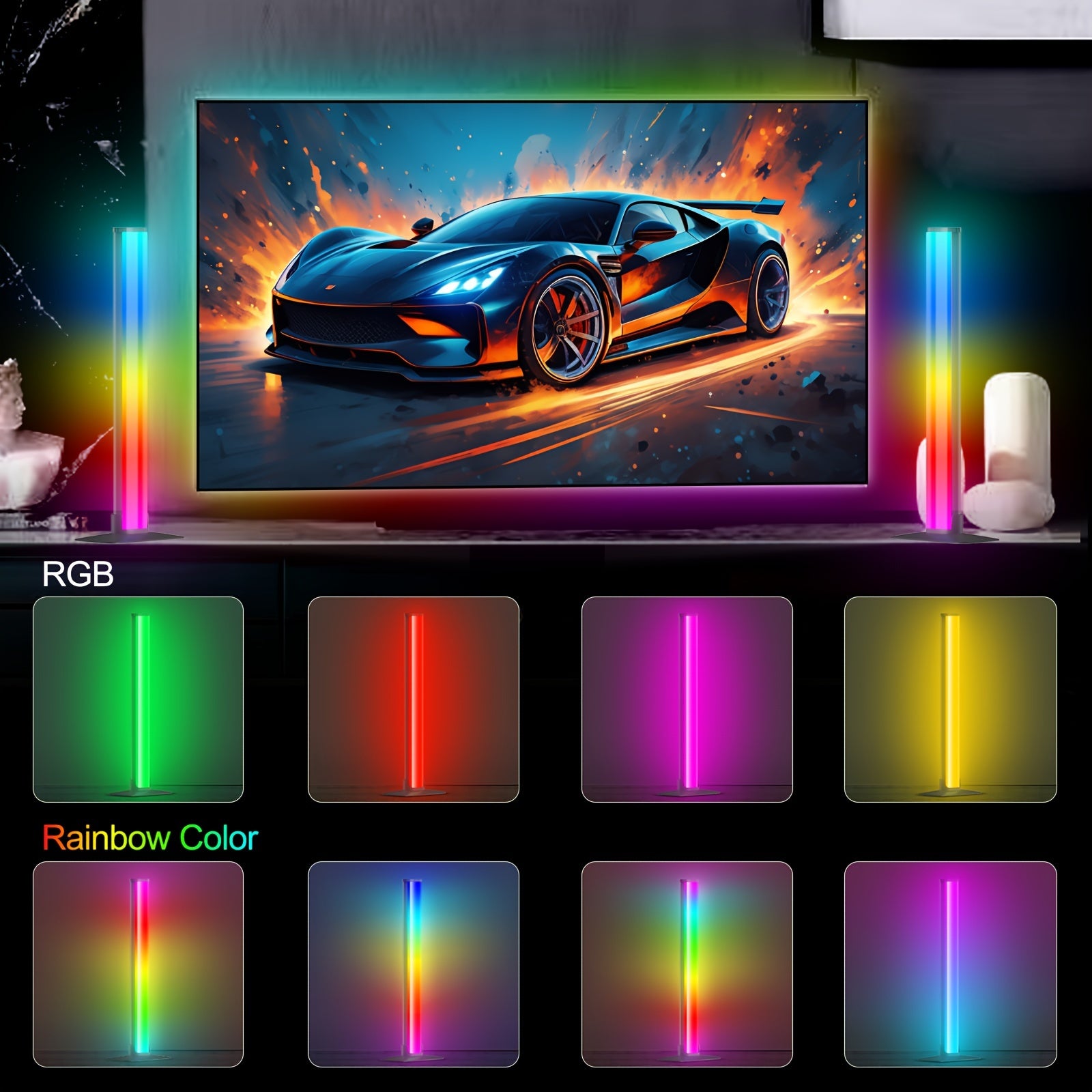 Two Desktop Ambient Lights. Night Light. Colorful Effect with RGB+IC, Music Synchronization, Alloy Material Lamp Body, Remote Control+Smart APP Control, Multi-mode Adjustment (brightness, Color, Music, Colorful Mode, Etc.), USB-5V Power Supply, Extended P
