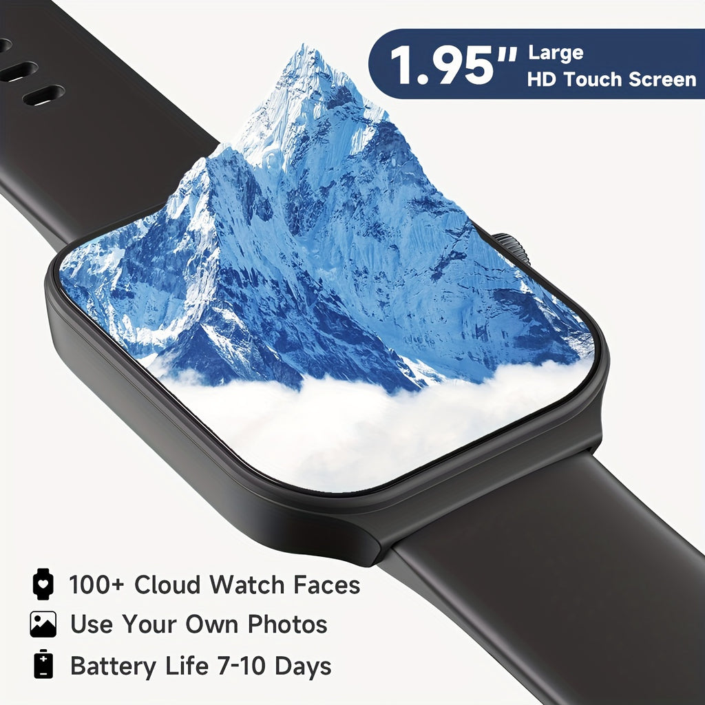 Smartwatch - 1.95" Display, Call Answering, 100+ Sport Modes, Step Counter, Sleep Tracker, Wireless Connectivity, Compatible with Android & iPhone, USB Rechargeable, with Built-In Alexa - Ideal Gift, Health Monitoring Wristband, Casual Style Watch