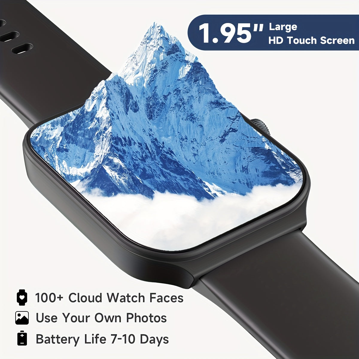 Smartwatch - 1.95" Display, Call Answering, 100+ Sport Modes, Step Counter, Sleep Tracker, Wireless Connectivity, Compatible with Android & iPhone, USB Rechargeable, with Built-In Alexa - Ideal Gift, Health Monitoring Wristband, Casual Style Watch