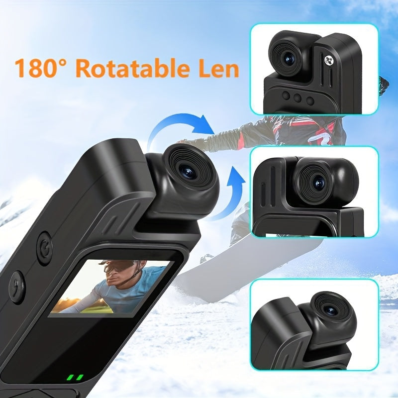1pc Full 1080P HD Mini Camera with 180° Rotating Lens, Night Vision, 5-Hour Battery Life, Loop Recording, Infrared Lights, Ideal for Outdoor Sports & Travel, Night Vision Capture | Sleek Black Camera | Multifunctional Camera