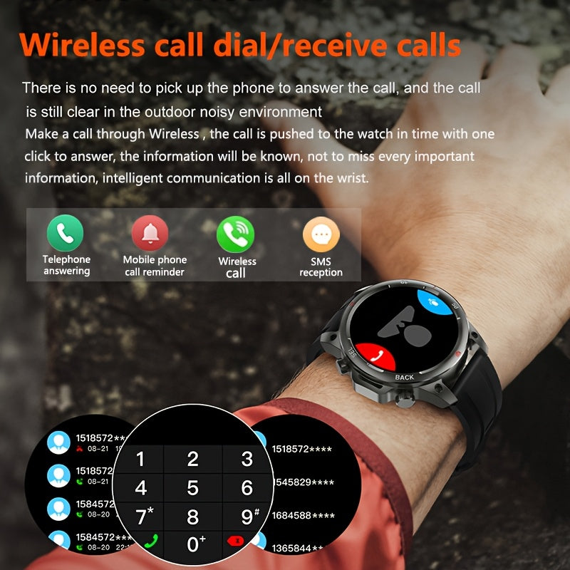 2024 New GPS Motion Trajectory Smart Watch for Men LED Lighting 360*360 HD Screen AI Voice Wireless Call NFC Smartwatch, Compass Sport Fitness Tracker Watches Outdoor Sports Smart Watch for Men Father's Day Gift