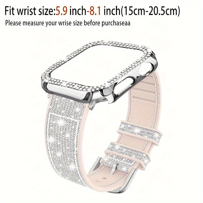 Elegant Fashion Chameleon Watch Band And Case for Apple Watch, Compatible with Series 1-9, SE, Ultra, Crystal Rhinestone Embellished, Shockproof Hard PC Material Protective Cover, Stylish Watch Upgrade, Durable Strap, Highquality Band, Fashionable Wristba